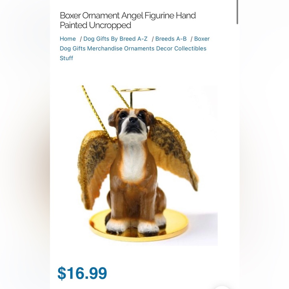 Boxer Dog Angel Ornament with Gold Wings